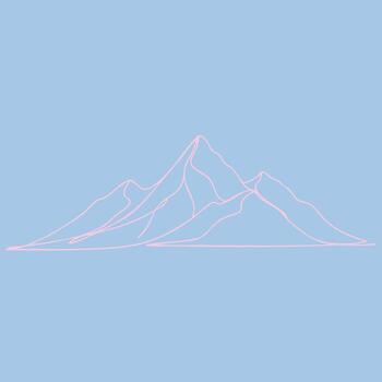 Minimalist line art of a mountain range with a soft pastel blue emphasizing simplicity and elegance vector