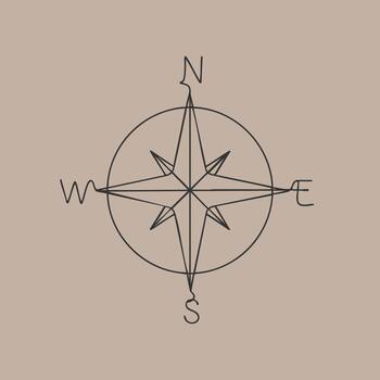 Minimalist compass rose design with sharp directional points and a neutral beige emphasizing navigation and orientation symbols vector