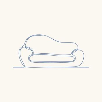 Minimalist Line Drawing of a Curved Sofa with Elegant Armrests and Cushions on a Light vector