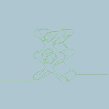 Abstract line art of a stylized human figure in a dynamic pose with flowing curves and smooth contours on a soft vector