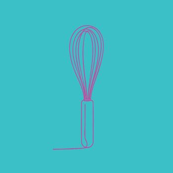 Minimalist line art of a whisk utensil with a simple design against a vibrant turquoise vector