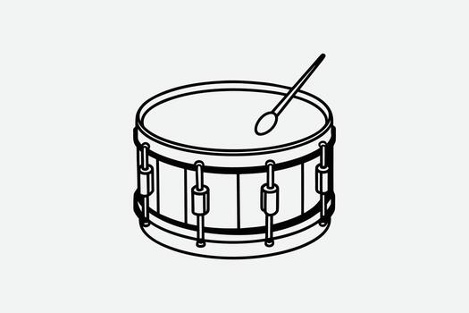 Simple line drawing of a snare drum with a drumstick silhouette vector