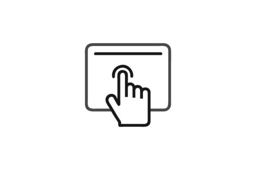 mano interactuando con un pantalla monitor minimalista diseño negro y blanco silueta vector