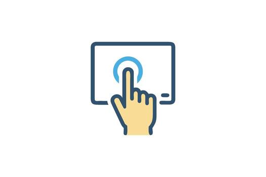 Hand touching a screen with a glowing cursor digital interaction silhouette vector