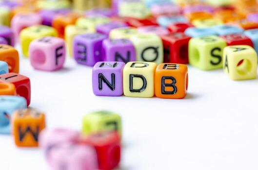 NDB text on multicolored cubes representing Nature Driven Blueprint. Conservation concept. photo