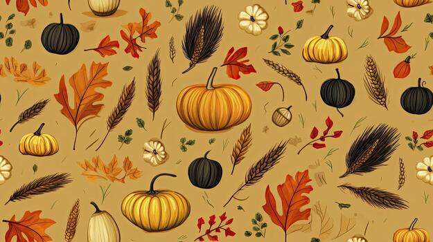 A seamless pattern with pumpkins and other fall items photo