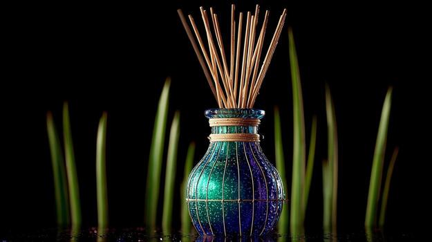 A vase with sticks of incense sticks in it photo