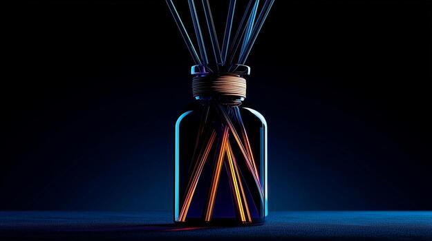 A bottle with a lit candle inside of it photo