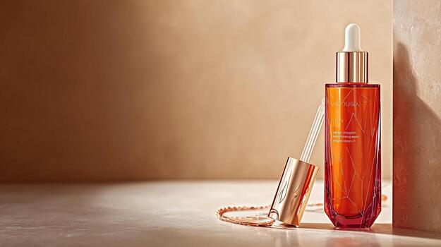 A bottle of serum with a gold chain photo