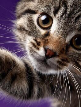 un cerca arriba de un gatito alcanzando para alguna cosa foto