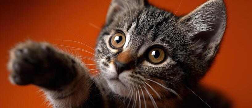 A kitten reaching out to touch something photo