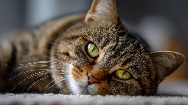 A cat laying on the floor with its eyes closed photo