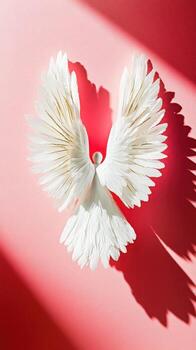 blanco ángel escultura con alas en contra rojo antecedentes foto