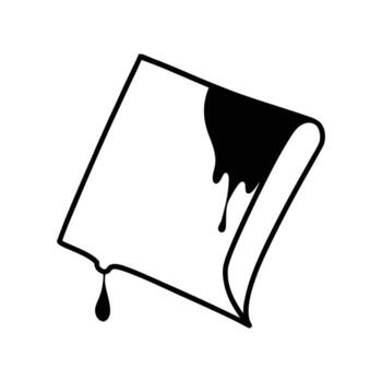 Black ink dripping from a tilted paper sheet with a curved edge drop liquid vector