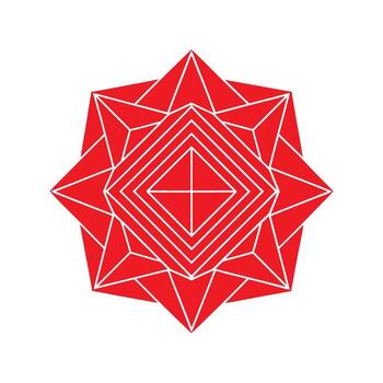 Red Geometric Starburst Pattern with Concentric Squares on White Background symmetrical vector