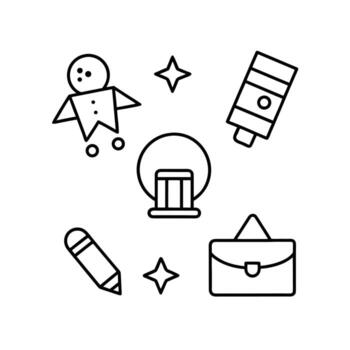 Doodle Icons of Objects and Figures on White Background abstract briefcase vector