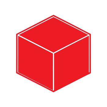 Red Isometric Cube With White Outline On White Background abstract block vector