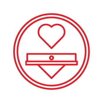 Red Line Art Heart Symbol Above a Downward Pointing Arrow within a Circle on White Background vector