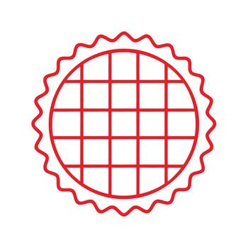 Red outline circular pie with grid pattern and wavy border on white background food dessert vector