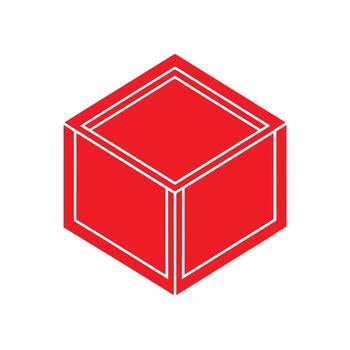 Red Isometric Cube with White Outline on White Background geometric shape vector
