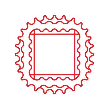 Red Outline of a Square Frame within a Serrated Circular Border circle vector