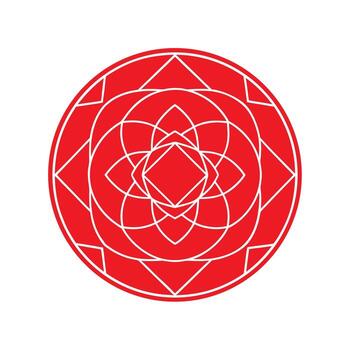 Red Circular Geometric Mandala Pattern with White Lines on White Background circle vector