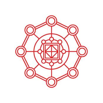 Eight point mandala sigil with central square, connecting outer circles and lines. vector