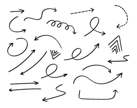 dibujado a mano flechas señalando en varios direcciones en un blanco antecedentes transporte un sentido de Guia navegación y creativo dirección vector