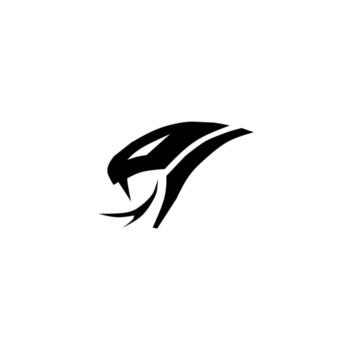 Aggressive, sharp black silhouette of a snake or viper head with exposed fangs. This fierce, minimalist icon symbolizes speed, danger, precision, and power. vector
