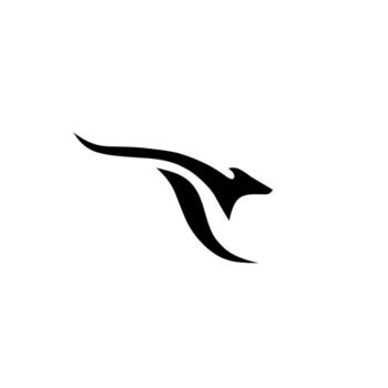 A fluid, monochromatic silhouette of a kangaroo mid-jump, capturing dynamic motion, speed, and agility. The sleek, abstract lines create a sense of forward momentum. Ideal for sports, travel. vector