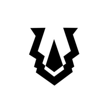 Aggressive, geometric shield logo featuring sharp, zigzag lines and a central triangular apex. The monochrome design suggests protection, strength, security, and a letter 'V' or U for modern branding. vector