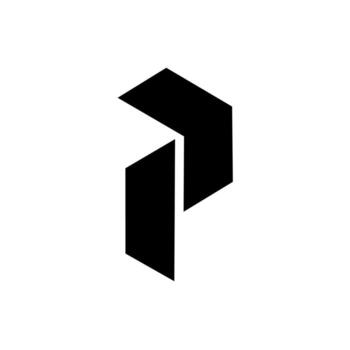 A bold, monochromatic abstract geometric logo forming the letter 'P' or a stylized arrow pointing up and right. Its sharp, three-dimensional appearance conveys progress, performance, and precision. vector