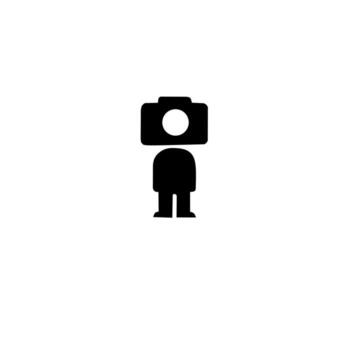 A simple, abstract icon of a figure with a camera for a head. Symbolizes a photographer, media, visual identity, content creation, or creativity. vector