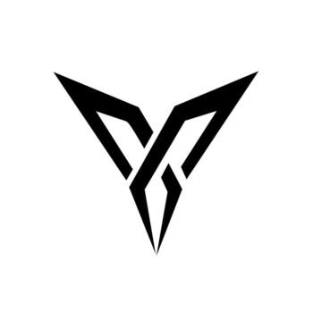 A striking, abstract symbol forming the letter 'V' or an upward-pointing arrow trident. It features sharp, interconnected lines, suggesting speed, victory, or technology. vector