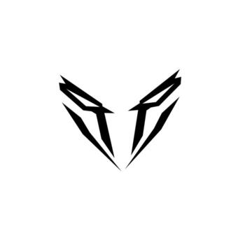 A striking, abstract symbol focusing on sharp, fierce eyes or mask markings, conveying stealth, speed, strength, and a high-tech or predatory feel. vector