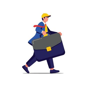 Running Businessman with Briefcase Deadline, Urgency, Success, graphic vector