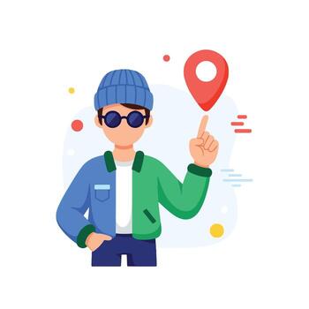 Navigation App Man Pointing to Location Pin, GPS, Map, position vector