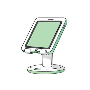 A tablet on a stand with a green screen vector
