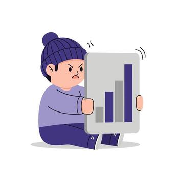 Poor Performance Angry Cartoon Character with Low Graph, unhappy vector