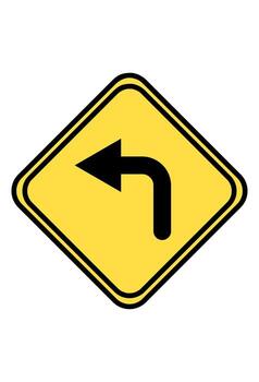 Sharp left curve or turn ahead warning. Road turns left direction caution sign. Tight left bend traffic hazard warning. vector