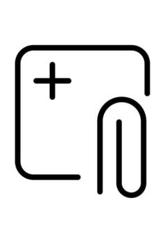 Outline of a document with a paperclip attachment. Add file icon showing document and paper clip. Minimal line art symbol for attachment or upload. vector