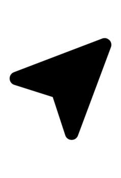 Solid black icon of a paper plane or send symbol. Filled dark cursor or navigation arrow for sharing. Minimalist travel or direction indicator graphic. vector