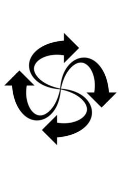 Four swirling arrows creating a circular spin. Infographic rotation icon with four curved arrows. Recycle symbol from four continuous circular arrows. vector