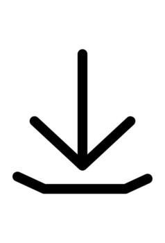 Outline of a minimalist download arrow icon. Line art symbol for saving or receiving data. Simple arrow pointing down to a horizontal line. vector