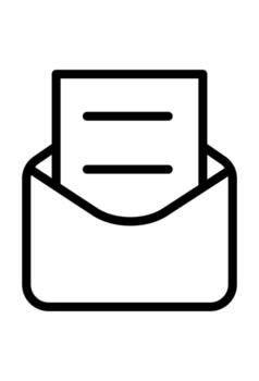 Outline icon of an open envelope with a letter. Receiving mail symbol showing document inside envelope. Line art open letter for notification or message. vector