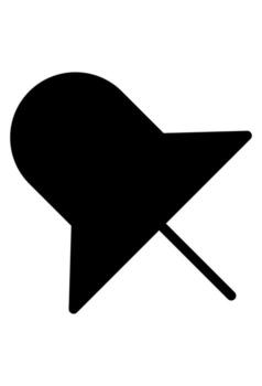 Solid black icon of a tilted thumbtack or push pin. Filled symbol for a fixed location or a note. Dark silhouette of a pushpin for a bulletin board. vector