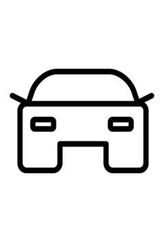 Simple front view outline icon of an automobile. Line art graphic of a generic sedan or car. Basic stroke icon for vehicle or transport. vector