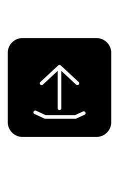 Solid upload icon in a rounded black square shape. Filled dark symbol for data transfer or sending. Minimalist graphic for digital file transmission. vector