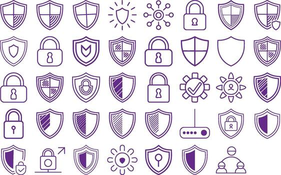 Safeguard your system with security icons for web, apps, and presentations vector