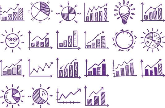 Hand drawn data charts, graphs and diagrams for presentations and business reports vector